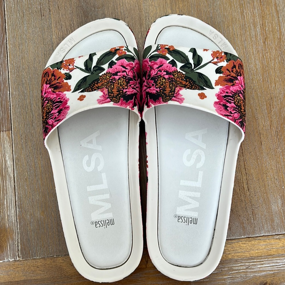 Melissa sandals, Floral Print & Butterflies, Pink and White